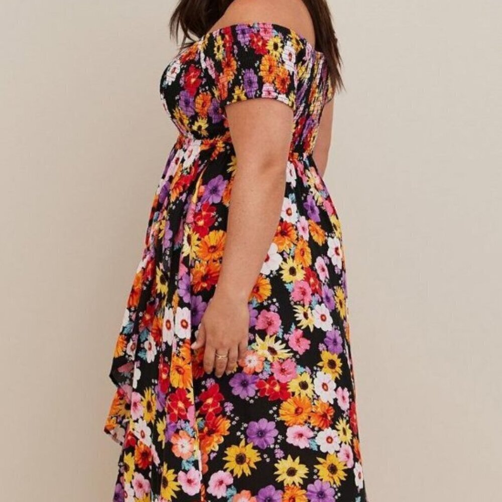 Torrid - Off Shoulder Tulip Maxi Dress - 4X - Challis Floral Black